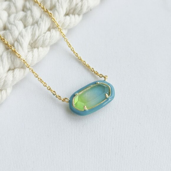 Kendra Scott Elisa Gold Sea Green Ombre Enamel Framed Necklace - Picture 2 of 4